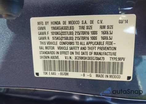 2014 Honda Cr-V Lx from USA, damaged, VIN 3CZRM3H3XEG706479